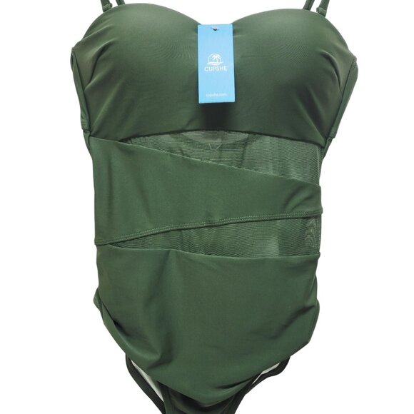 Cupshe Womens Green One-Piece Swimsuit Sheer Padded Adjustable Straps Size S - Picture 4 of 7